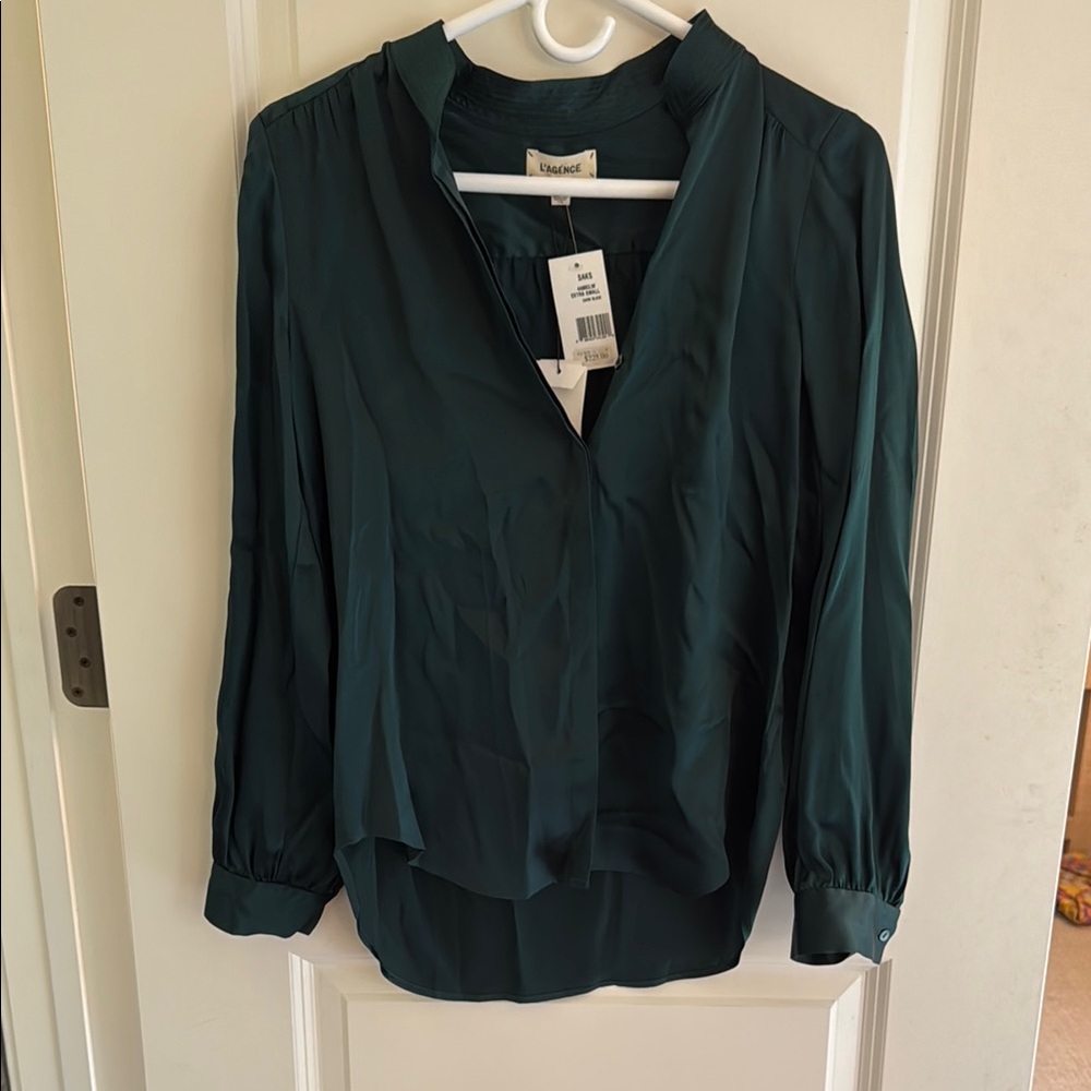 Lagence emerald green silk relaxed blouse NWT size XS